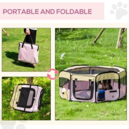 PINGGO Fabric Pet Whelping Box Dog Cat Puppy Playpen Rabbit Guinea Pig Play Pen in Pink With Carry Bag Small Dia 90 X 41Hcm