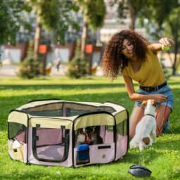 PINGGO Fabric Pet Whelping Box Dog Cat Puppy Playpen Rabbit Guinea Pig Play Pen in Pink With Carry Bag Small Dia 90 X 41Hcm