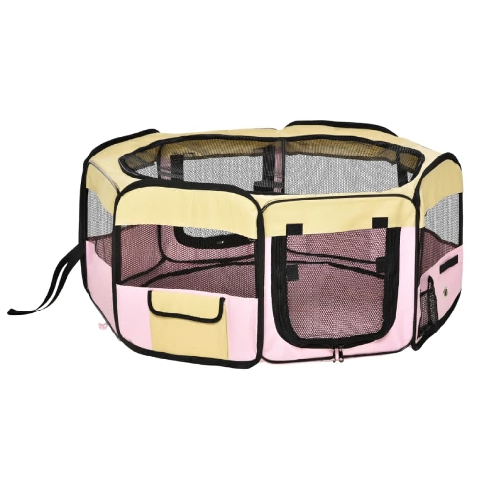 PINGGO Fabric Pet Whelping Box Dog Cat Puppy Playpen Rabbit Guinea Pig Play Pen in Pink With Carry Bag Small Dia 90 X 41Hcm
