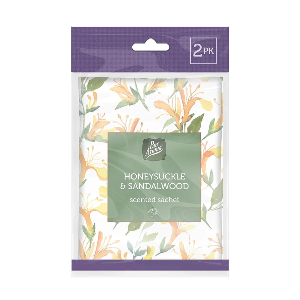 Pan Aroma Honeysuckle & Sandalwood Scented Sachets 2 Pack Wardrobe & Drawer Freshener