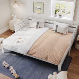 Daybed Cabin Bed Wooden 3FT Single Sofa Guest Bed Sofa Bed, Pull out Trundle Wooden Bed Heart-Shaped -90 X190 cm -White