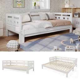Daybed Cabin Bed Wooden 3FT Single Sofa Guest Bed Sofa Bed, Pull out Trundle Wooden Bed Heart-Shaped -90 X190 cm -White
