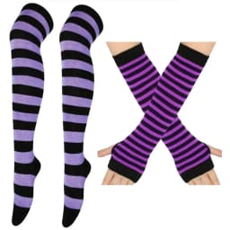 2 pairs,Women's Striped Over The Knee Thigh High Stockings, Multi-color Casual Long Socks