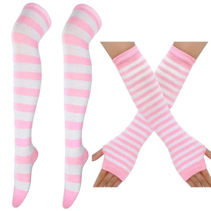 2 pairs,Women's Striped Over The Knee Thigh High Stockings, Multi-color Casual Long Socks