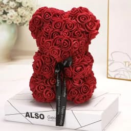 25cm Artificial Rose Teddy Bear with Gift Box, Romantic Valentine's Day Gift for Women, Ideal for Anniversary & Wedding