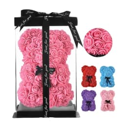 25cm Artificial Rose Teddy Bear with Gift Box, Romantic Valentine's Day Gift for Women, Ideal for Anniversary & Wedding