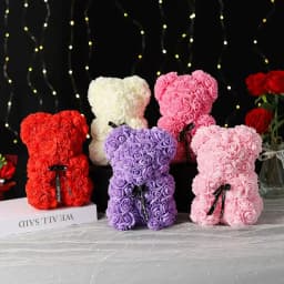 25cm Artificial Rose Teddy Bear with Gift Box, Romantic Valentine's Day Gift for Women, Ideal for Anniversary & Wedding