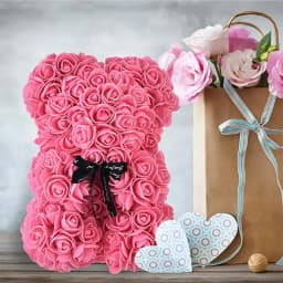 25cm Artificial Rose Teddy Bear with Gift Box, Romantic Valentine's Day Gift for Women, Ideal for Anniversary & Wedding