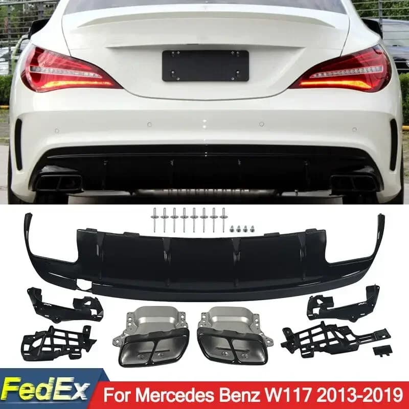For Mercedes Benz W117 CLA200 CLA250 CLA45 AMG 2013-2019 Rear Bumper Diffuser Lip +Tailpipes