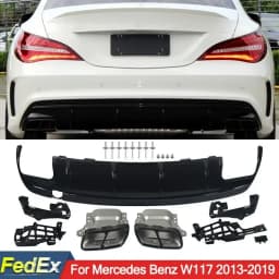 For Mercedes Benz W117 CLA200 CLA250 CLA45 AMG 2013-2019 Rear Bumper Diffuser Lip +Tailpipes