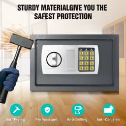 16L Digital Safe Box with Key, Large Home Safe Solid Steel Wall Mounted Electronic Safety Security Box Cabinet Safe-Grey, 2 Keys