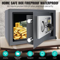 16L Digital Safe Box with Key, Large Home Safe Solid Steel Wall Mounted Electronic Safety Security Box Cabinet Safe-Grey, 2 Keys
