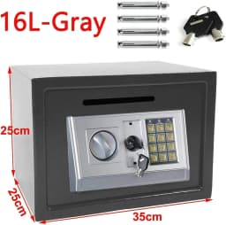 16L Digital Safe Box with Key, Large Home Safe Solid Steel Wall Mounted Electronic Safety Security Box Cabinet Safe-Grey, 2 Keys