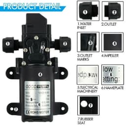 72W 12V Water Pump High Pressure Diaphragm Self-priming (No Pressure Switch) 7 160PSI 6L/Min RV Caravan
