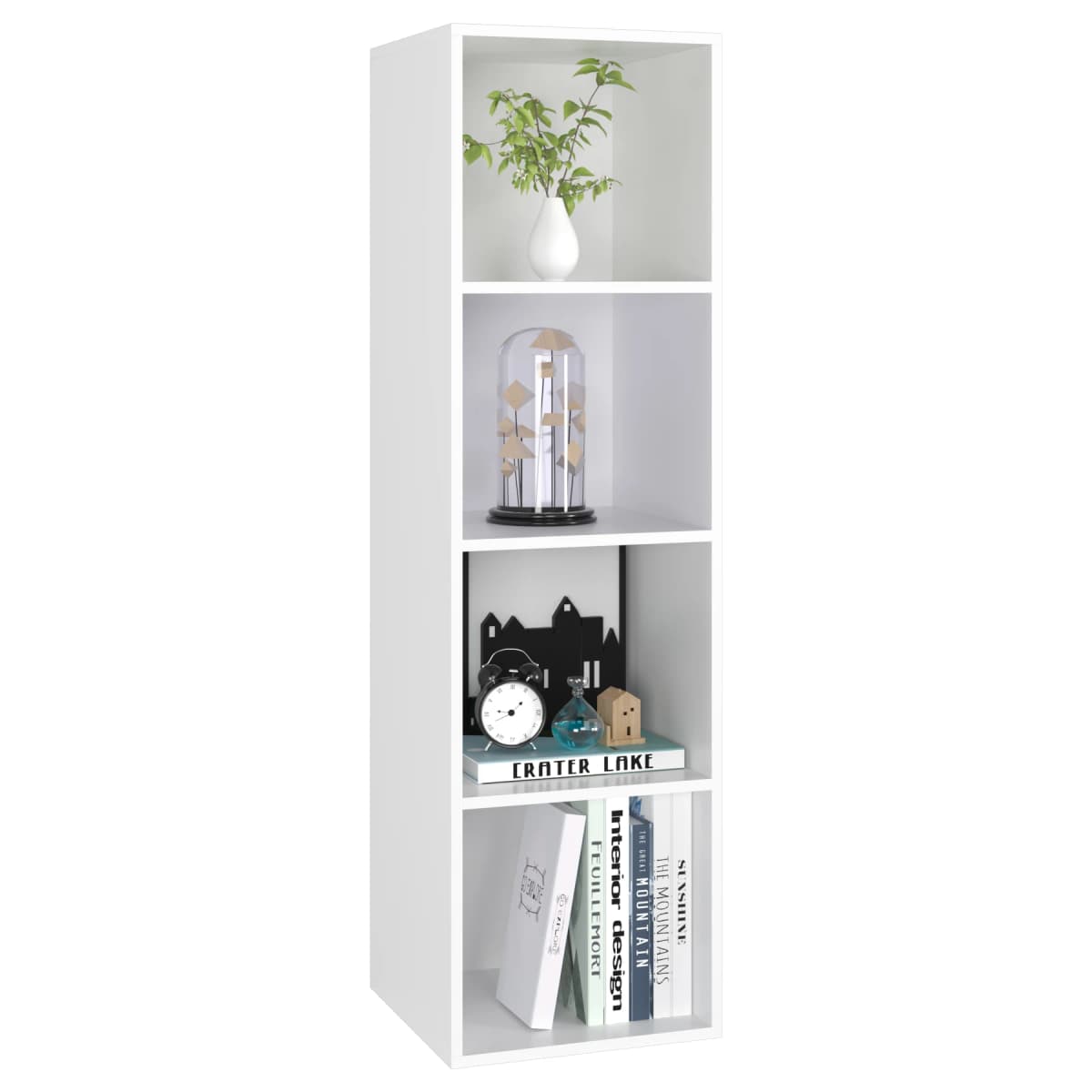 Getone White Bookcase, Cube Storage Unit, Small Bookshelf with 4 Cubes, Living Room Bookcase 30x30x106cm