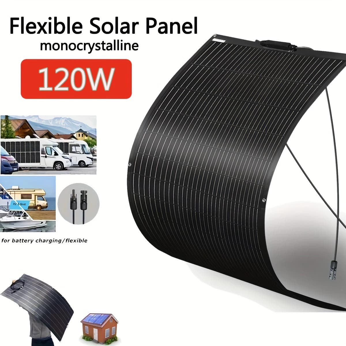 120W Flexible Solar Panel 18V OR Glass Solar Battery Charger Monocrystalline Cell Power Generator for 12V Battery RV camping Car