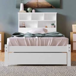 Bed with Shelves White Wooden Storage Bed Underbed Drawer Frame Only