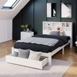 Bed with Shelves White Wooden Storage Bed Underbed Drawer Frame Only