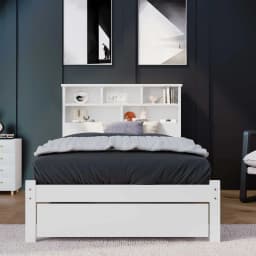 Bed with Shelves White Wooden Storage Bed Underbed Drawer Frame Only