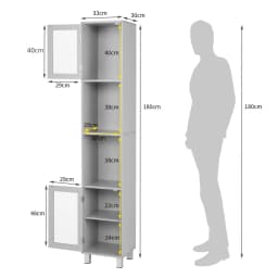 ERGOMASTER Bathroom Tall Cabinet Slim Freestanding Storage Organizer Cupboard 2 Glass Doors