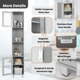 ERGOMASTER Bathroom Tall Cabinet Slim Freestanding Storage Organizer Cupboard 2 Glass Doors