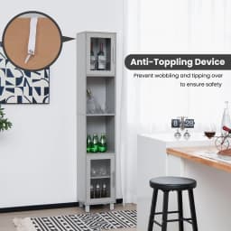 ERGOMASTER Bathroom Tall Cabinet Slim Freestanding Storage Organizer Cupboard 2 Glass Doors