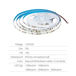 5M 2835 SMD Led Strip Light 12V 24V Flexible Diode Tape 120/168/204/240 LED Per Meter 3000K 4000K 1000K Tira Fita LED Ribbon