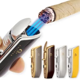 GALINER Metal Cigar Lighter Windproof Portable Butane Gas 3 Torch Jet Lighters Cigar Tool With Cigar Punch