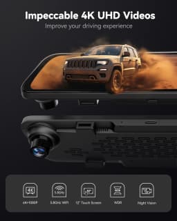 WOLFBOX G840S 12"IPS Dash Camera 4K Rearview Dash Cam GPS Video Recorder Night Vision HD Dual Cameras Car Dvr Parking Monitor
