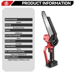 ONEVAN 8 Inch Brushless Electric Chainsaw Cordless Portable Electric Saw Woodworking Power Tool For Makita 18V Battery Pin