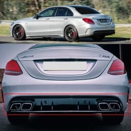 Rear Bumper Diffuser + Exhaust Tips Black For Mercedes W205 C300 Sedan 2015+ AMG