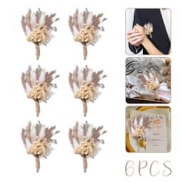 Mini Dried Flower Bouquet Set of 6 Boho Wedding Decor Boutonniere for Men Table Centerpieces Dry Pampas Grass Birthday Decor