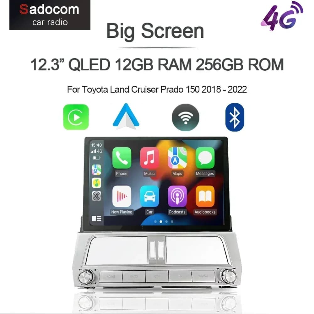 QLED 1920*720 Carplay 12.3" Android 13.0 8GB+128GB Car radio GPS WIFI multimedia For Toyota Land Cruiser Prado 150 2018 - 2022