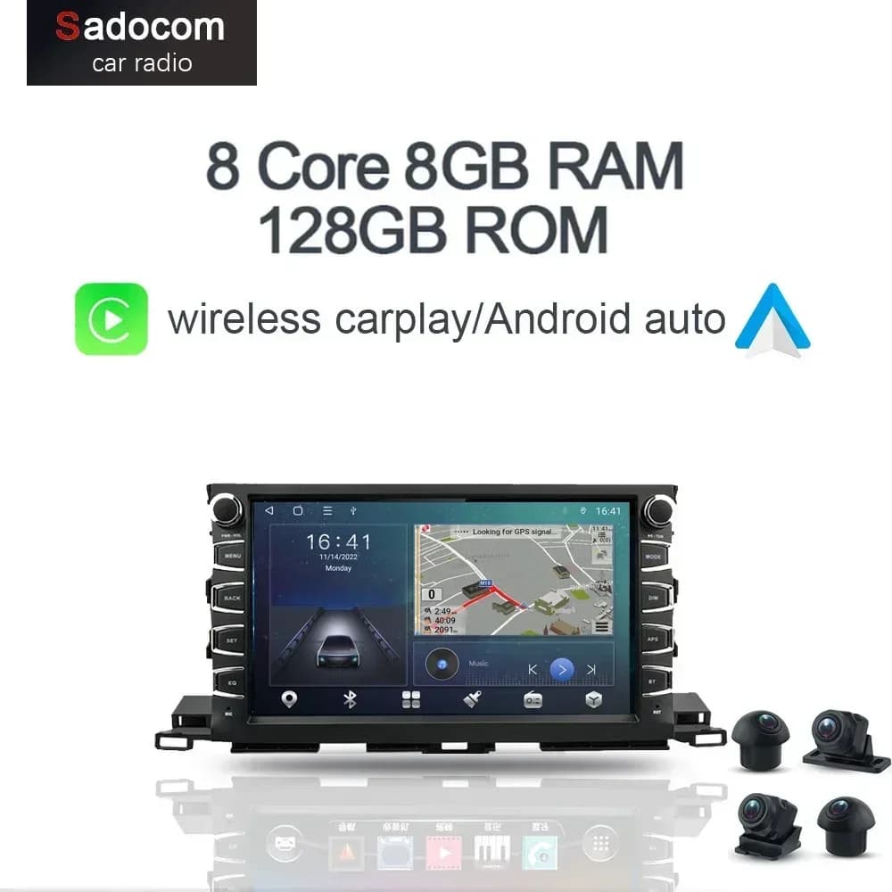 Carplay 10.1" IPS Android 14.0 4G+128G 8Core SIM Car DVD Player GPS Map WIFI 2 din RDS autoradio For Honda Highlander 2015-2017