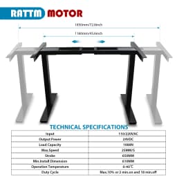 【EU Stock】RATTM MOTOR Two Foot Dual Motor Electric Height Adjustable Lifting Table Sit/Standing Desk Frame White/Black