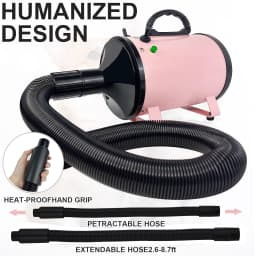 Dog Hair Dryer Professional 2800W Low Noise with 3 Nozzles & Extendable Hose Animal Fur Heater Hairdryer Grooming Blaster