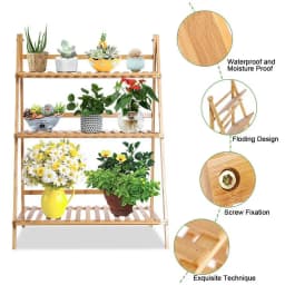 3 TiersBamboo Ladder Plant Stand Foldable Flower Display Rack