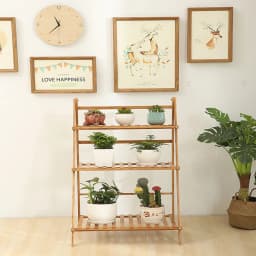 3 TiersBamboo Ladder Plant Stand Foldable Flower Display Rack