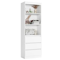Getone Tall Bookcase, Living Room Bookshelf with 3 Drawers and 3 Shelves, Freestanding Storage Cupboard Display Cabinet 60x35x180cm White/Black/Oak