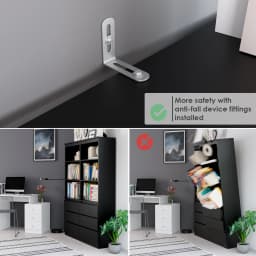 Getone Tall Bookcase, Living Room Bookshelf with 3 Drawers and 3 Shelves, Freestanding Storage Cupboard Display Cabinet 60x35x180cm White/Black/Oak
