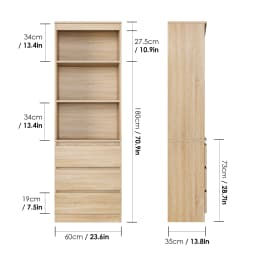 Getone Tall Bookcase, Living Room Bookshelf with 3 Drawers and 3 Shelves, Freestanding Storage Cupboard Display Cabinet 60x35x180cm White/Black/Oak
