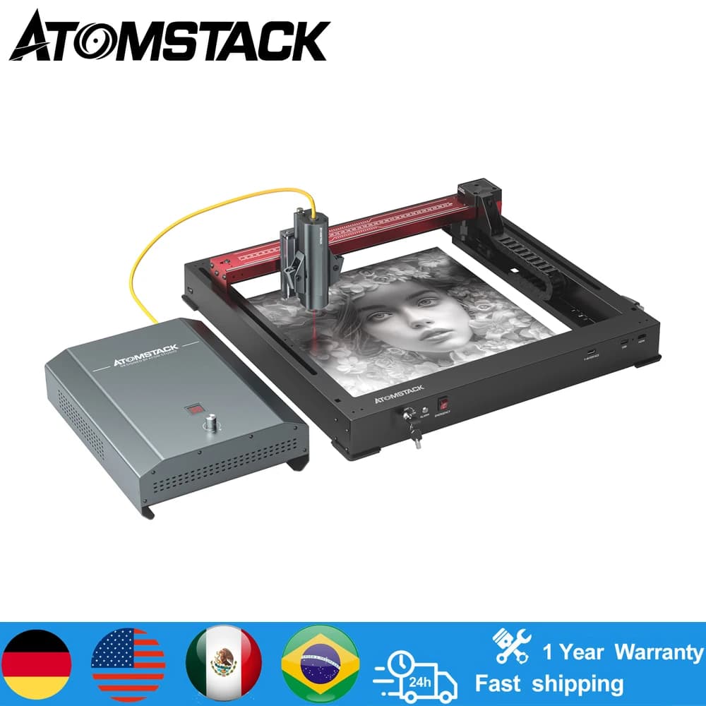 AtomStack A20 Pro 1064nm Infrared Laser Maker 20W Fiber Laser Marking Engraving Machine Metal Cutting Engraver 40x40cm Work Area