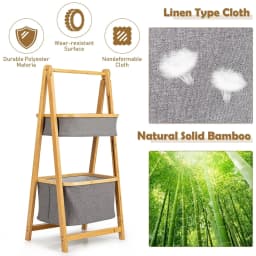 ERGOMASTER Folding Bamboo Laundry Hamper Shelf 2-tier Laundry Toy Organizer Storage Rack