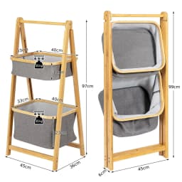 ERGOMASTER Folding Bamboo Laundry Hamper Shelf 2-tier Laundry Toy Organizer Storage Rack