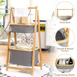 ERGOMASTER Folding Bamboo Laundry Hamper Shelf 2-tier Laundry Toy Organizer Storage Rack
