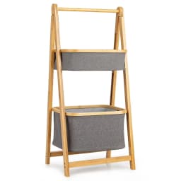 ERGOMASTER Folding Bamboo Laundry Hamper Shelf 2-tier Laundry Toy Organizer Storage Rack