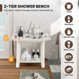 ERGOMASTER Corner Shower Bench Stool Bathroom Seat 2-Tier Storage Shelf Bathroom Foot Rest