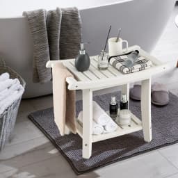 ERGOMASTER Corner Shower Bench Stool Bathroom Seat 2-Tier Storage Shelf Bathroom Foot Rest