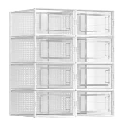 SONGMICS Shoe Boxes, Pack of 8 Stackable Shoe Storage Organisers, Foldable and Versatile for Sneakers, Fit up to UK Size 11