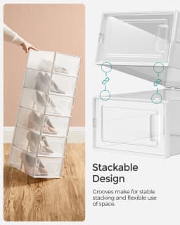 SONGMICS Shoe Boxes, Pack of 8 Stackable Shoe Storage Organisers, Foldable and Versatile for Sneakers, Fit up to UK Size 11